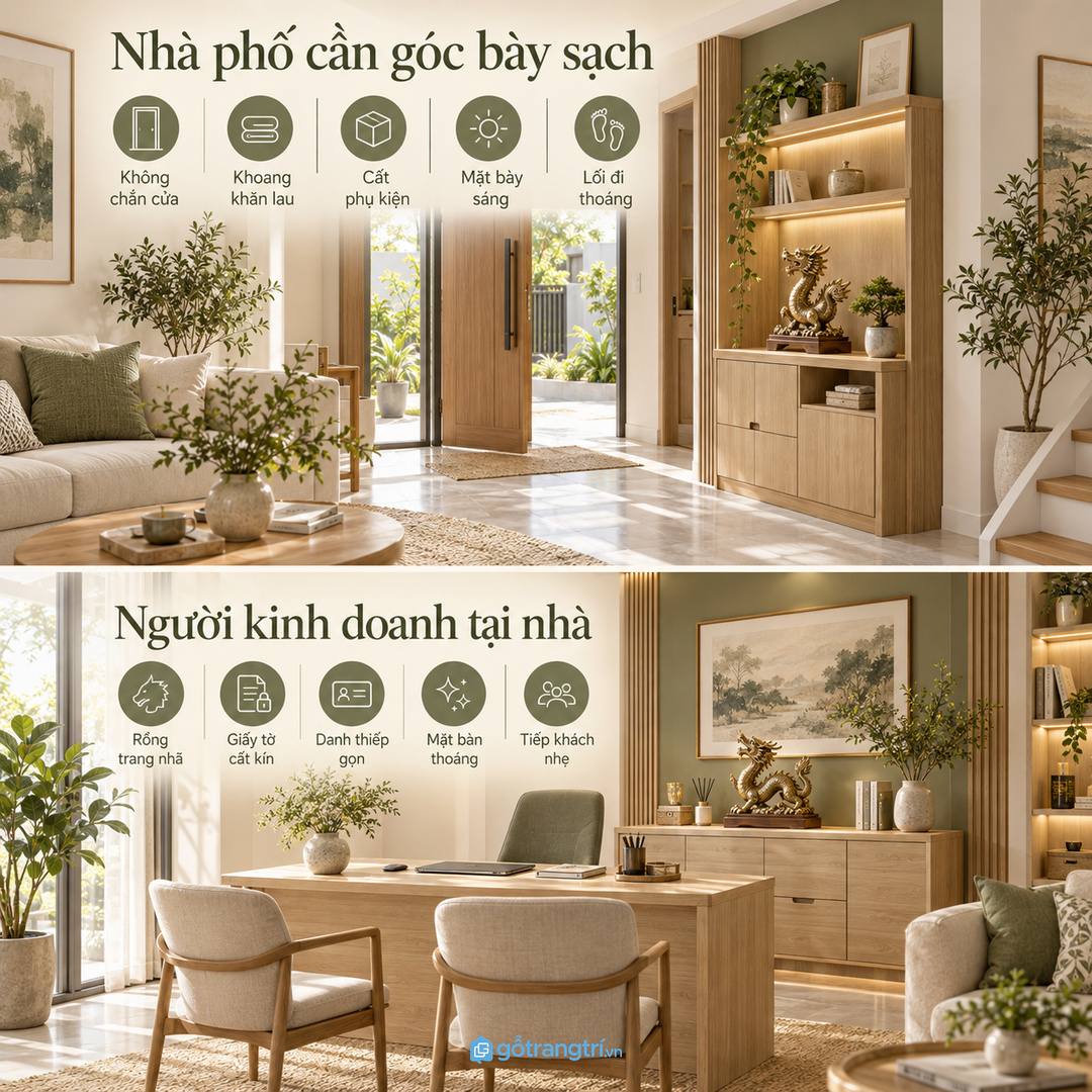 Người kinh doanh tại nhà cần góc tượng rồng trang nhã nhưng mặt bàn vẫn gọn