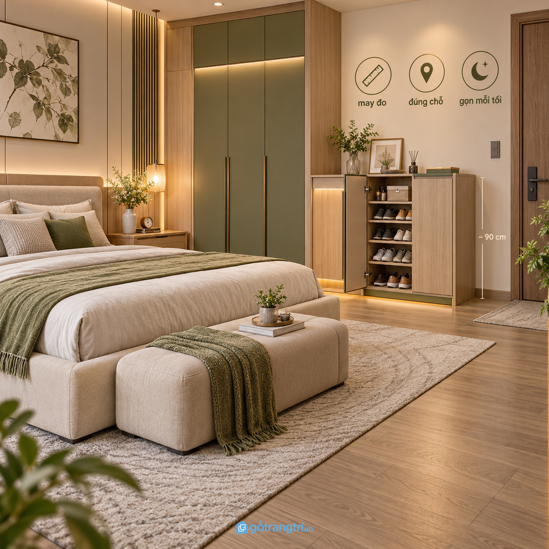 Tủ may đo giúp dép có chỗ về cố định sau mỗi tối