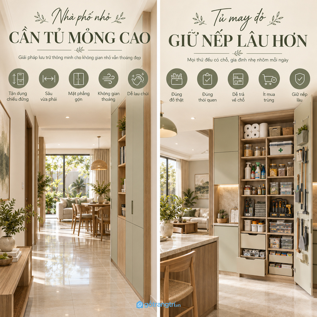 Tủ may đo giúp đồ dự phòng sẵn sàng mà không làm nhà bị rối