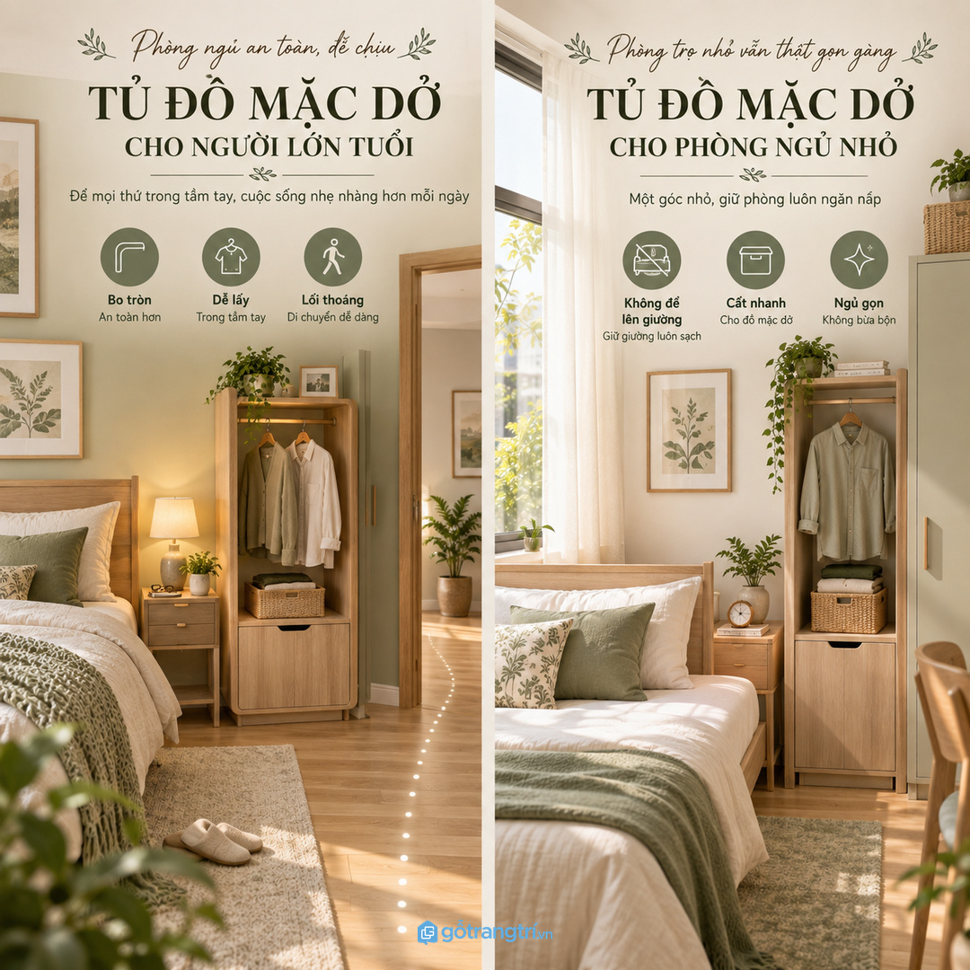 Tủ may đo cuối giường giúp căn phòng gọn mà không cần thêm ghế phụ