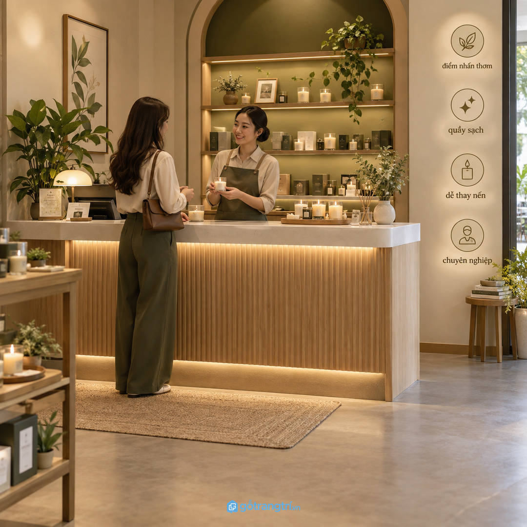 Shop nhỏ hoặc quầy tư vấn cần điểm nhấn thơm nhưng mặt ngoài vẫn sạch