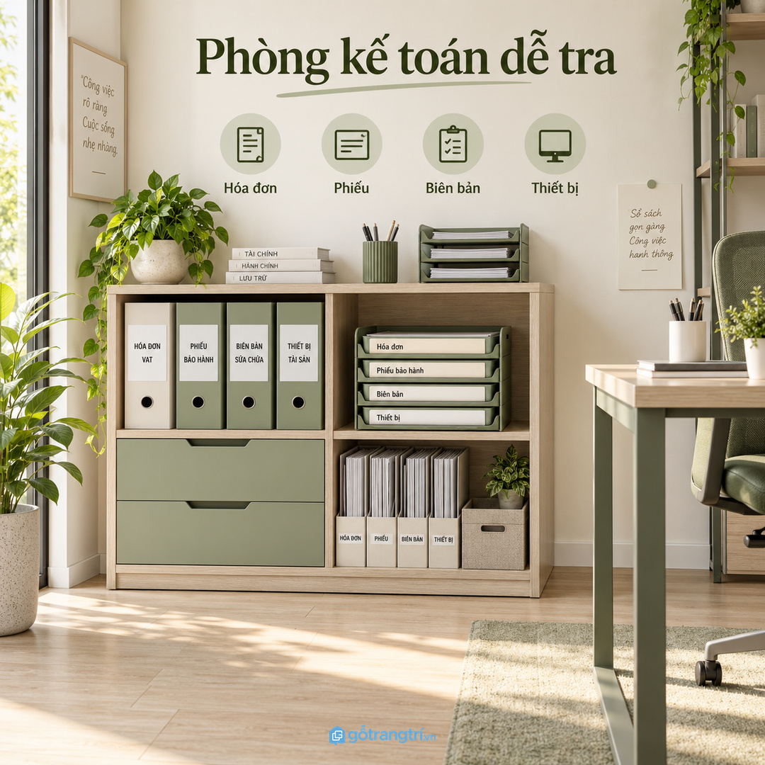 Văn phòng thuê hợp tủ module dễ chuyển nhưng vẫn giữ folder bảo hành thật gọn