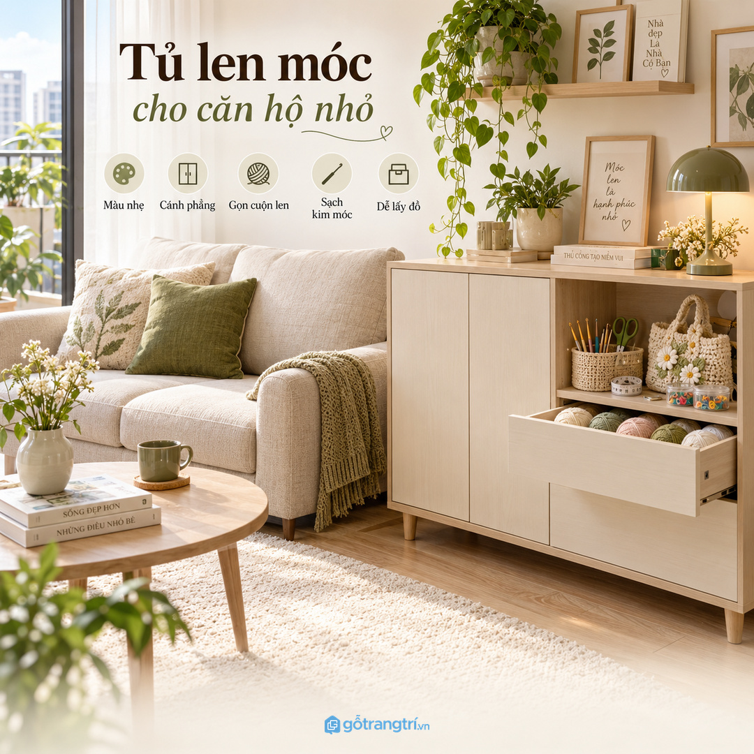Tủ may đo giúp góc thủ công thư giãn mà phòng khách vẫn sạch mắt