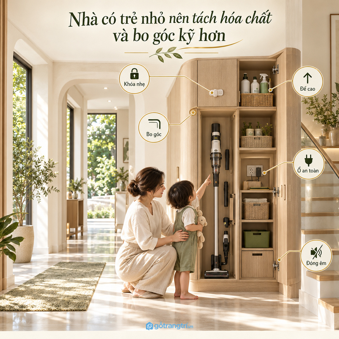 Nhà có trẻ nhỏ cần khóa nhẹ, bo góc và cất hóa chất riêng