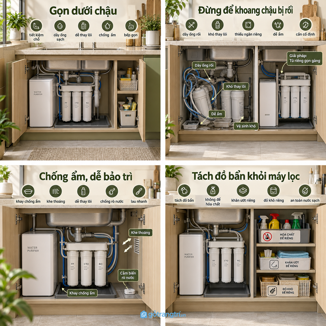 Tủ may đo giúp máy lọc nước sạch gọn và dễ dùng lâu dài