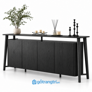 Bàn console kết hợp tủ trang trí màu đen 4 cánh GHS-4064 - 1600x420x900 - Đen giữ vân