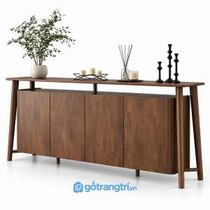 Bàn console kết hợp tủ trang trí màu đen 4 cánh GHS-4064 - 1600x420x900 - Sồi lau óc chó 2