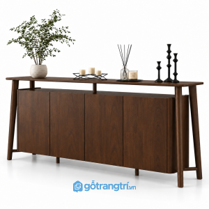 Bàn console kết hợp tủ trang trí màu đen 4 cánh GHS-4064 - 1600x420x900 - Sồi lau óc chó 3