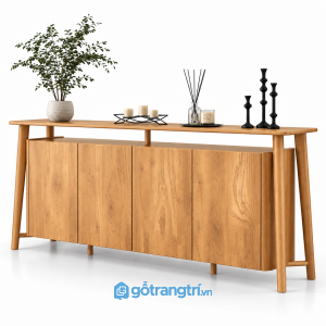 Bàn console kết hợp tủ trang trí màu đen 4 cánh GHS-4064 - 1600x420x900 - Sồi Pu