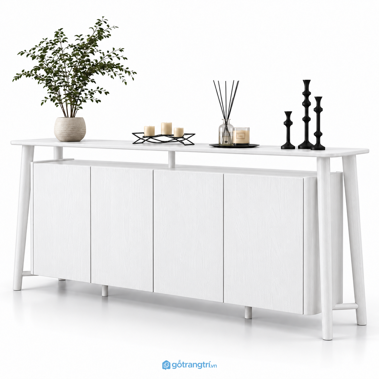 Bàn console kết hợp tủ trang trí màu đen 4 cánh GHS-4064 - 1600x420x900 - Trắng giữ vân