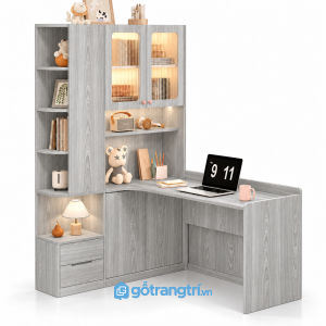Bàn học góc chữ L liền tủ giá sách màu gỗ GHS-4060 - Màu gỗ 413