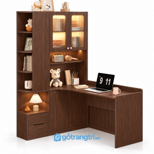 Bàn học góc chữ L liền tủ giá sách màu gỗ GHS-4060 - Màu gỗ 613