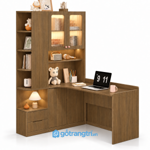 Bàn học góc chữ L liền tủ giá sách màu gỗ GHS-4060 - Màu gỗ óc chó