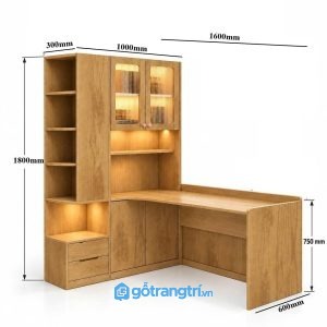 Bàn học góc chữ L liền tủ giá sách màu gỗ tiện nghi