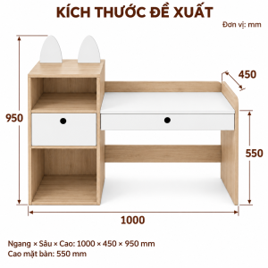 Bàn học tai thỏ liền kệ và ngăn kéo