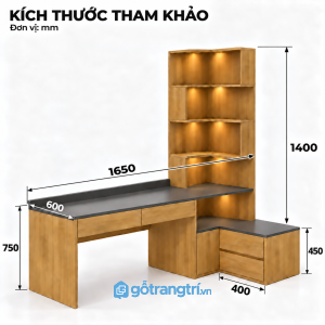 Bàn làm việc chữ L liền kệ sách có tủ – Gọn và tiện dụng