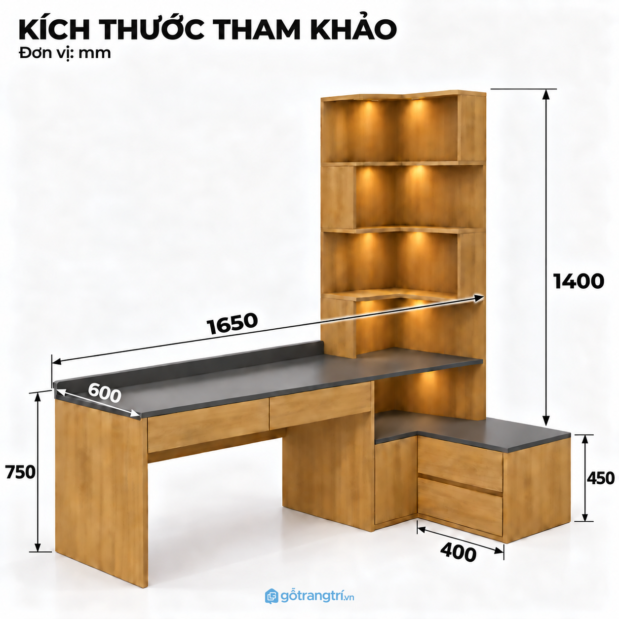 Bàn làm việc chữ L liền kệ sách có tủ – Gọn và tiện dụng Bàn làm việc chữ L liền kệ sách có tủ – Gọn và tiện dụng