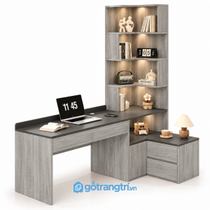 Bàn làm việc chữ L liền kệ sách có tủ hiện đại GHS-4063 - 1650x600x1850mm - Màu gỗ 413 - GHS-4063
