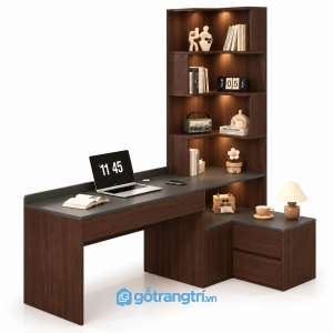 Bàn làm việc chữ L liền kệ sách có tủ hiện đại GHS-4063 - 1650x600x1850mm - Màu gỗ 613 - GHS-4063