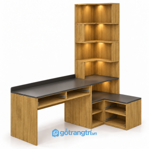 Bàn làm việc chữ L liền kệ sách có tủ hiện đại GHS-4063 - hình ảnh thực tế 1