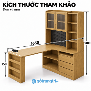 Bàn làm việc chữ L liền tủ sách – Gọn bàn, rộng chỗ lưu trữ