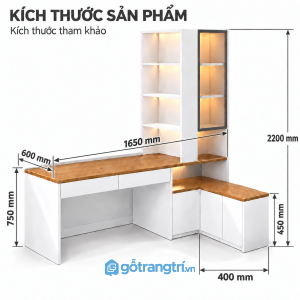 Bàn làm việc chữ L liền tủ sách – Gọn gàng, nhiều không gian lưu trữ
