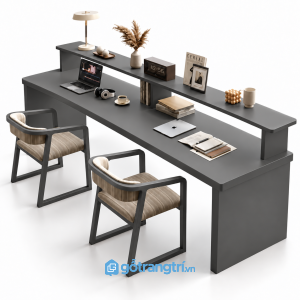 Bàn Làm Việc Gỗ Màu Nâu Có Kệ Trang Trí Phía Trên GHS-4066 - 2400x1000x1050mm - Màu ghi - GHS-4066a