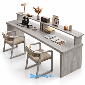 Bàn Làm Việc Gỗ Màu Nâu Có Kệ Trang Trí Phía Trên GHS-4066 - 2400x1000x1050mm - Màu gỗ 413 - GHS-4066b