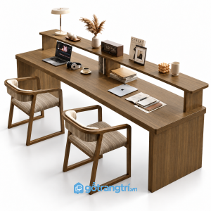 Bàn Làm Việc Gỗ Màu Nâu Có Kệ Trang Trí Phía Trên GHS-4066 - 2400x1000x1050mm - Màu óc chó - GHS-4066d