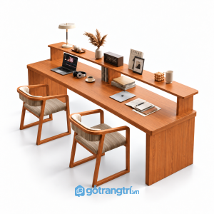 Bàn Làm Việc Gỗ Màu Nâu Có Kệ Trang Trí Phía Trên GHS-4066
