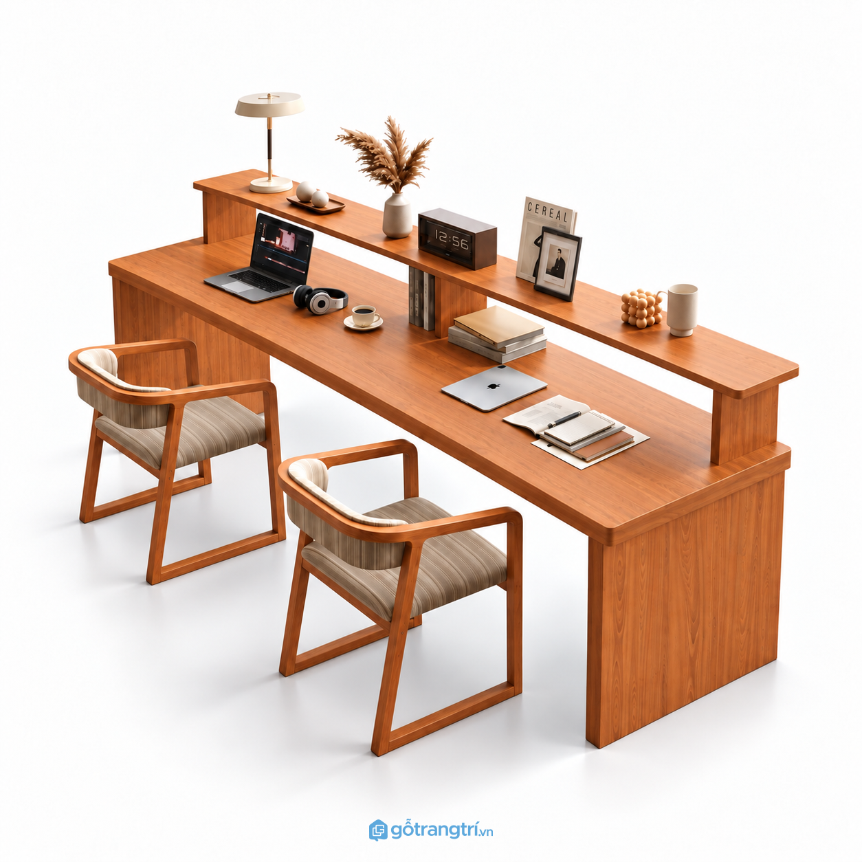 Bàn Làm Việc Gỗ Màu Nâu Có Kệ Trang Trí Phía Trên GHS-4066