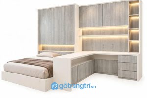 Bàn làm việc liền giường ngủ gỗ công nghiệp hiện đại GHS-4067 - 3000x2400x2400mm - Màu gỗ 413 - GHS-4067g