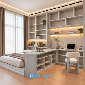 Bàn làm việc liền giường ngủ gỗ công nghiệp hiện đại GHS-4067 - hình ảnh thực tế 1