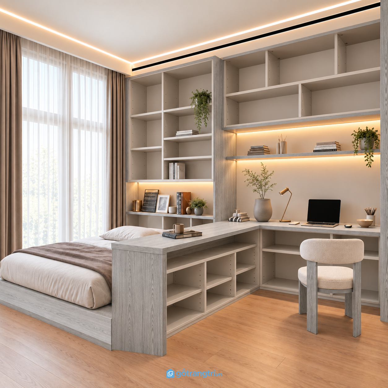 Bàn làm việc liền giường ngủ gỗ công nghiệp hiện đại GHS-4067 - hình ảnh thực tế 1