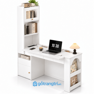 Bàn làm việc liền kệ sách 1550mm màu vàng nâu GHS-4059 - Màu trắng
