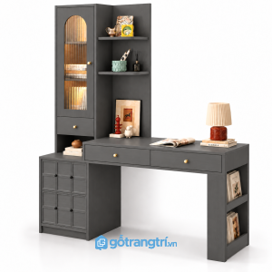Bàn làm việc liền tủ kính màu gỗ sáng 1m65 GHS-4062 - Màu ghi
