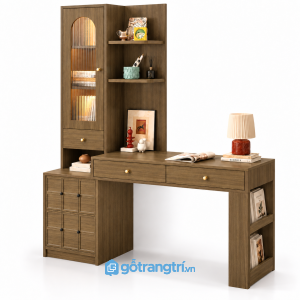 Bàn làm việc liền tủ kính màu gỗ sáng 1m65 GHS-4062 - Màu gỗ óc chó