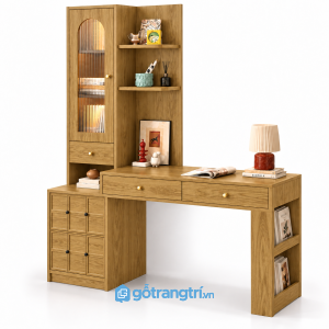Bàn làm việc liền tủ kính màu gỗ sáng 1m65 GHS-4062 - Màu gỗ sồi