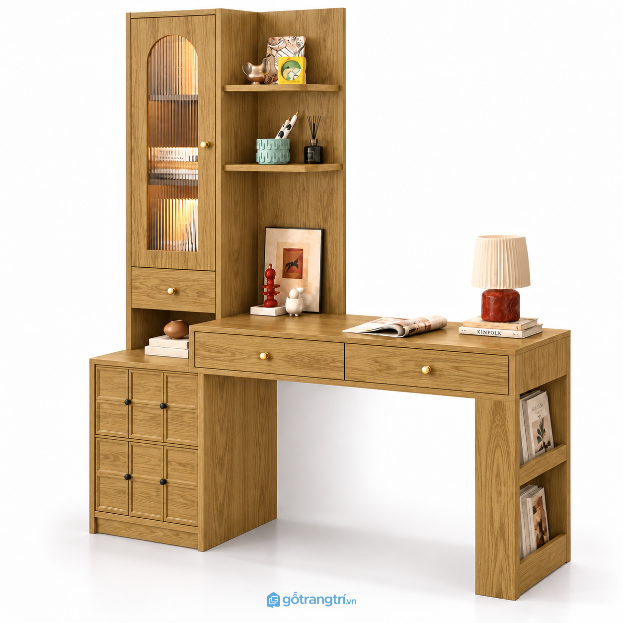 Bàn làm việc liền tủ kính màu gỗ sáng 1m65 GHS-4062 - Màu gỗ sồi