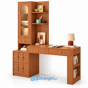 Bàn làm việc liền tủ kính màu gỗ sáng 1m65 GHS-4062 - Màu gỗ xoan đào