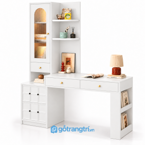 Bàn làm việc liền tủ kính màu gỗ sáng 1m65 GHS-4062 - Màu trắng