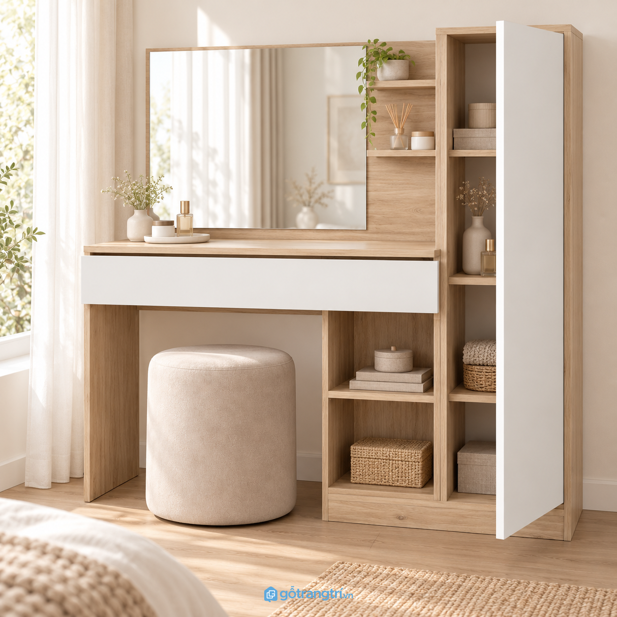Phối cảnh bàn trang điểm GHS-4070 trong phòng ngủ