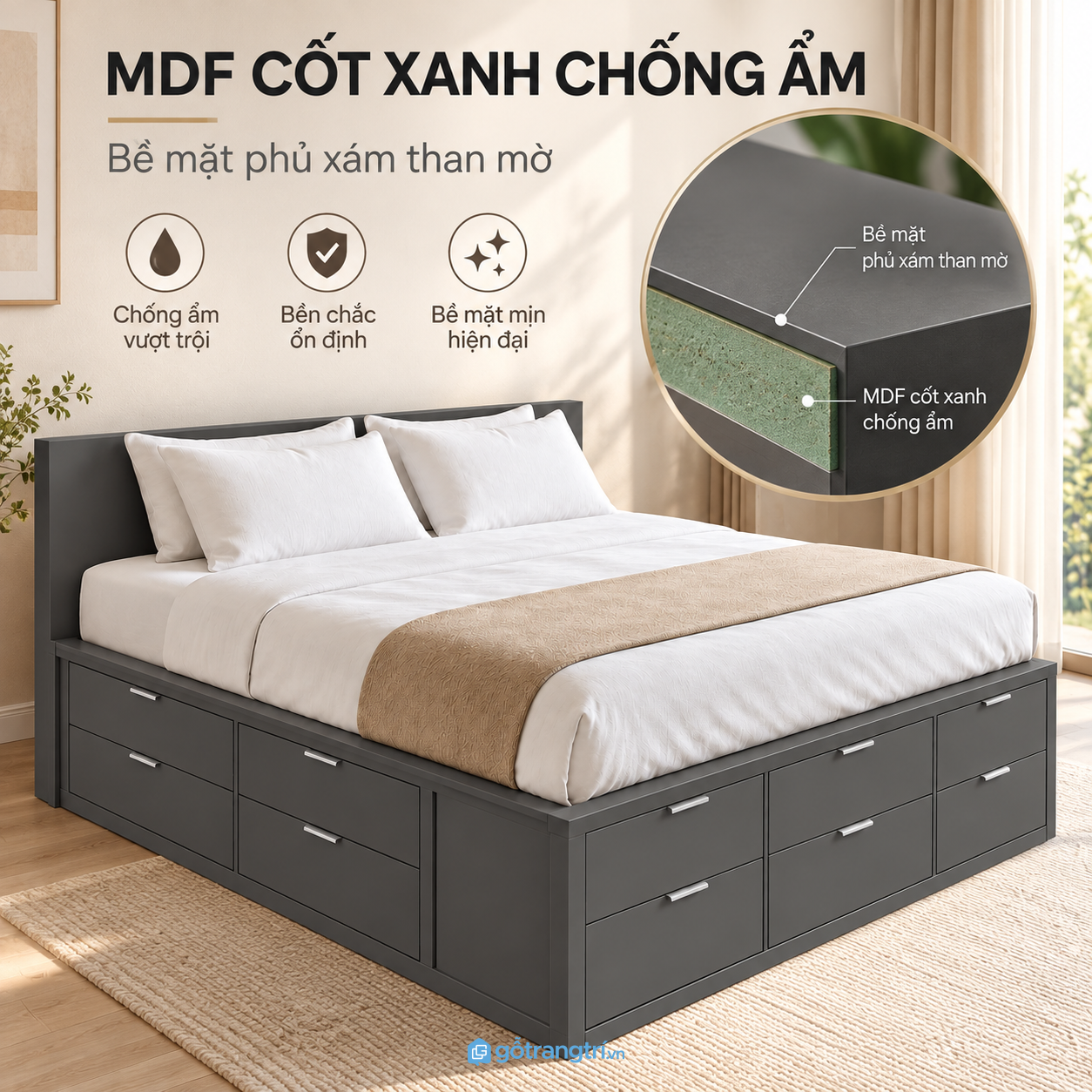 Bề mặt hoàn thiện gọn đẹp, thuận tiện vệ sinh