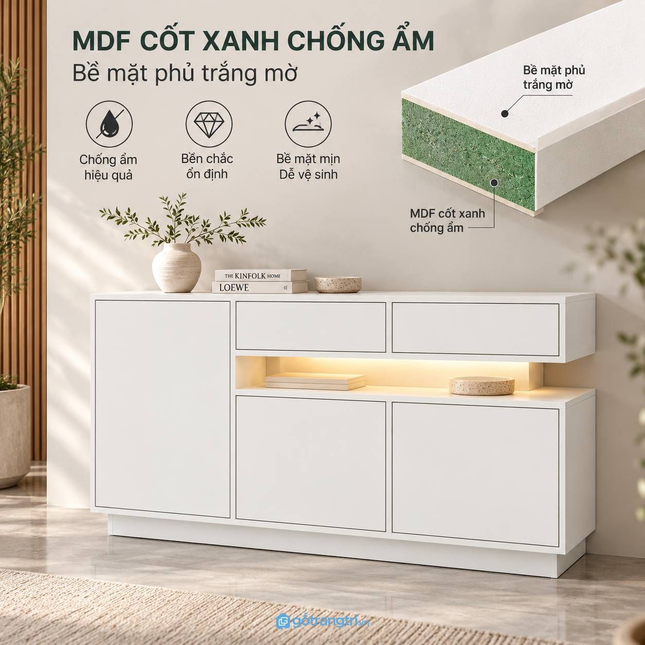 Bề mặt sáng màu, dễ vệ sinh và bảo quản