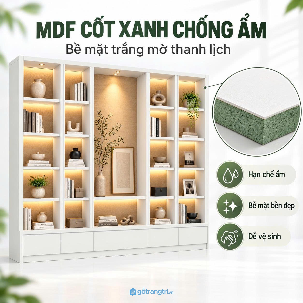 Bề mặt vân gỗ ấm, dễ kết hợp nội thất