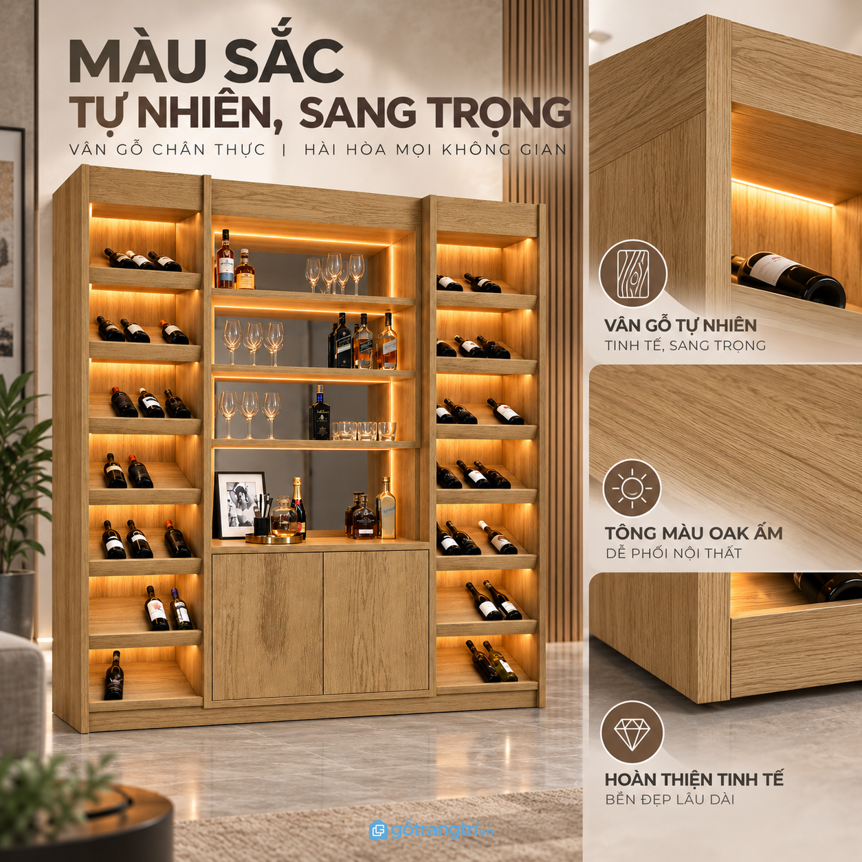 Bề mặt vân gỗ dễ phối, phù hợp sử dụng lâu dài