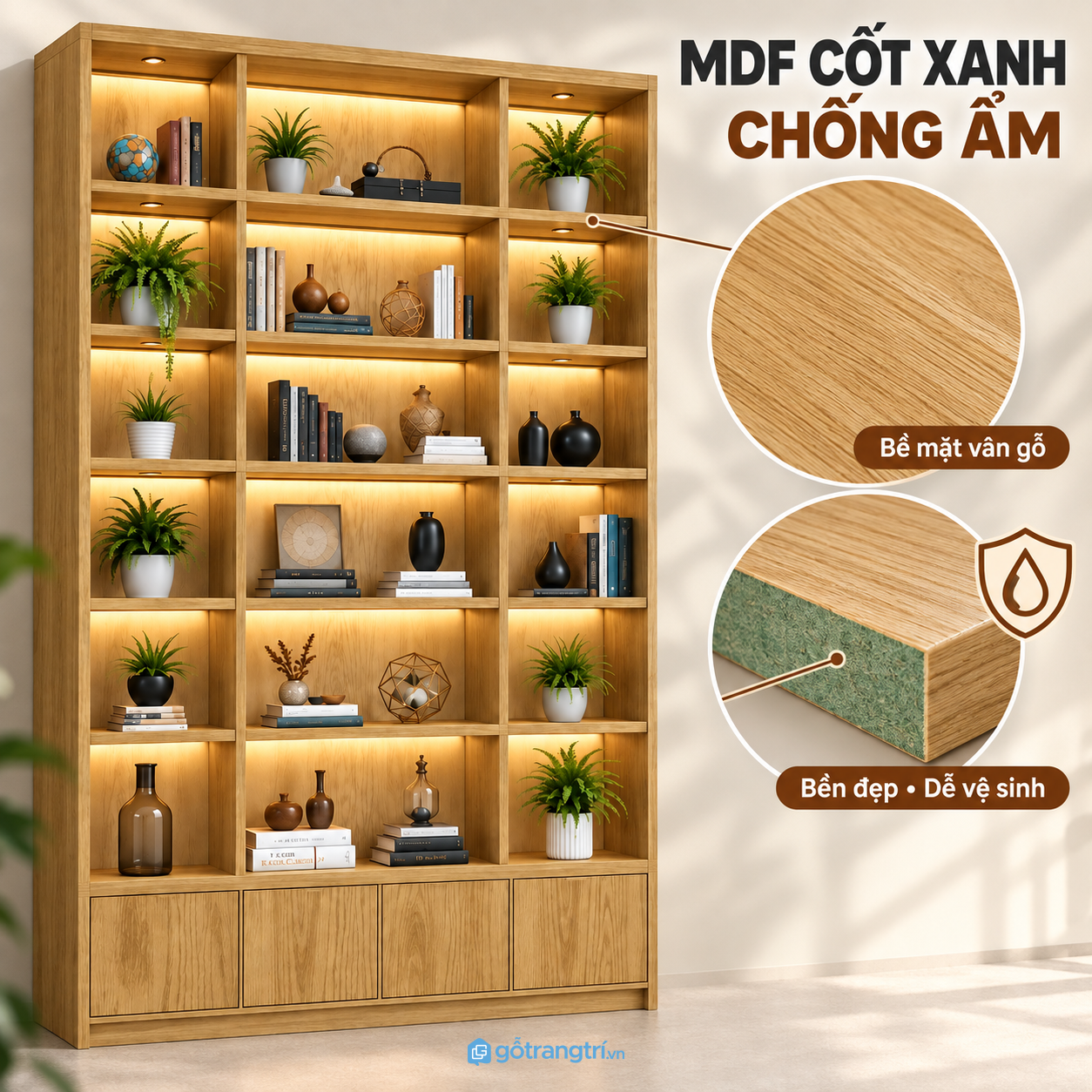 Bề mặt vân gỗ đẹp, dễ vệ sinh và lựa chọn chống ẩm