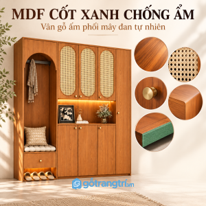 Bề mặt vân gỗ nâu ấm, dễ vệ sinh hằng ngày