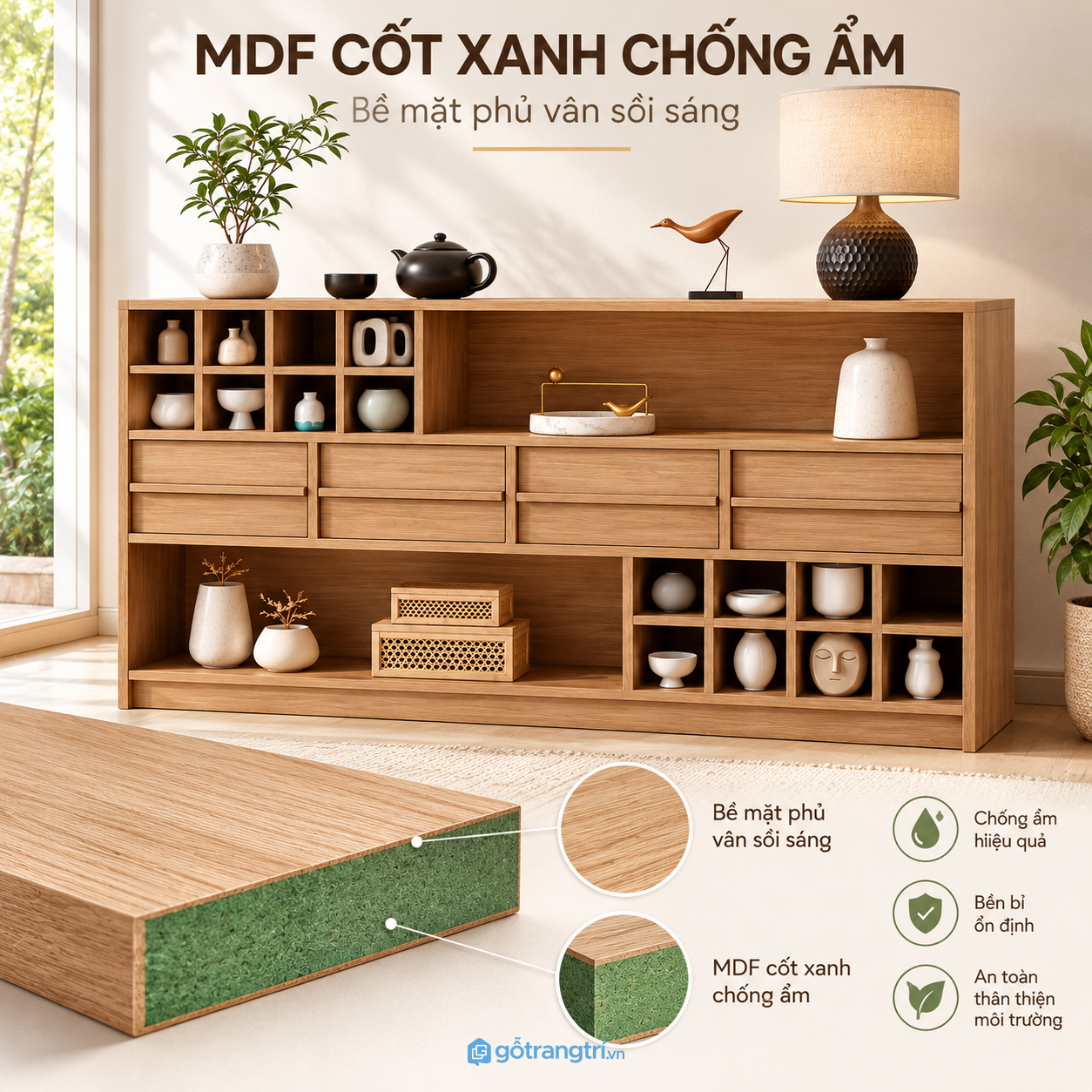 Bề mặt vân gỗ nâu tạo cảm giác ấm áp