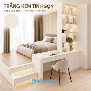 Bề mặt vân gỗ sáng, kết hợp ánh sáng LED